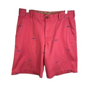 Izod Saltwater Chino Short Mens Size 32 Waist 16 Salmon Red‎ Whale Print Preppy